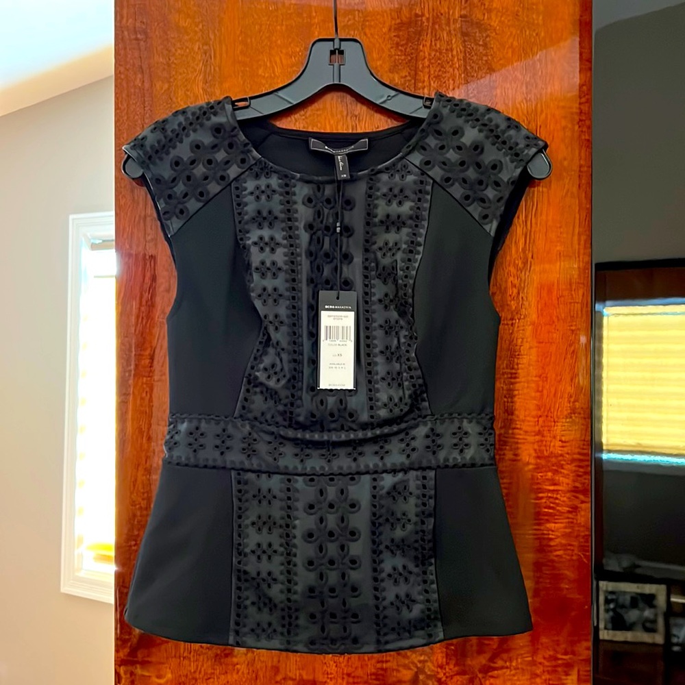 BCGG PEPLUM FAUX LEATHER/Poly Black Peplum top